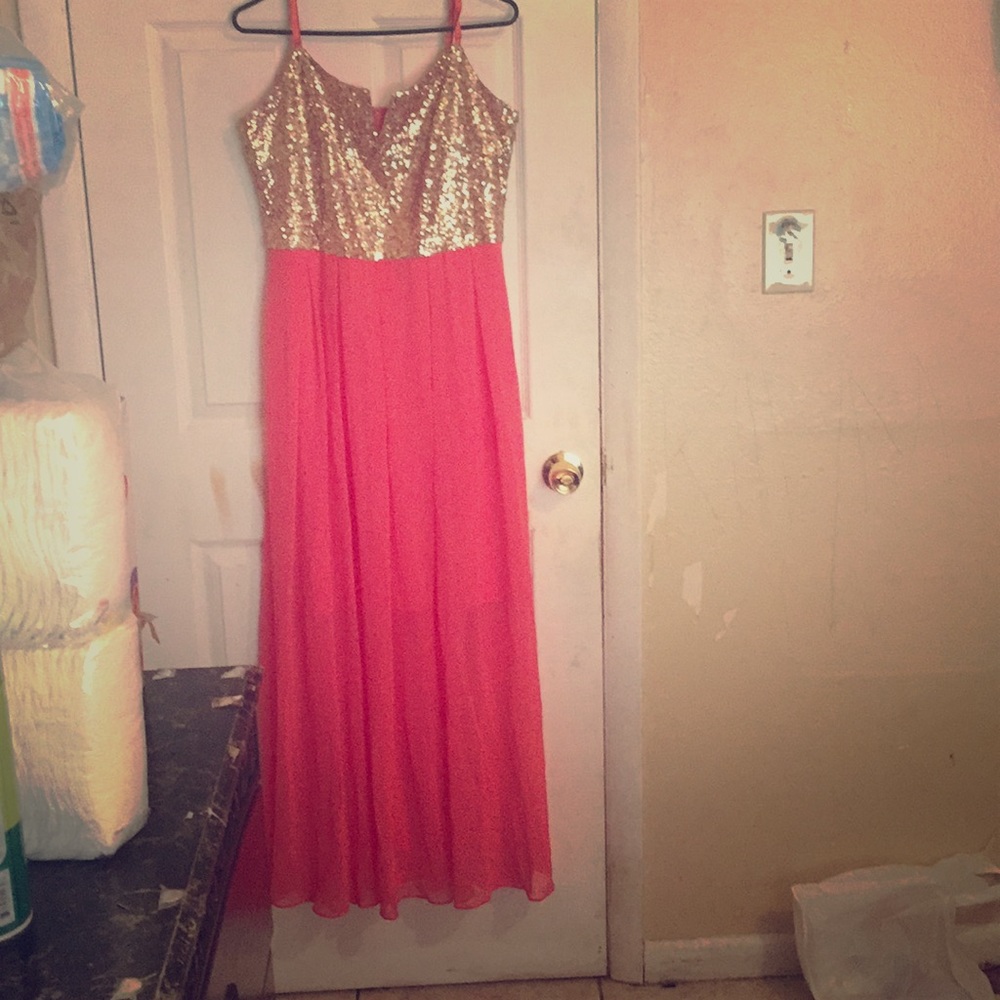 Long pink with silver and gold sequence